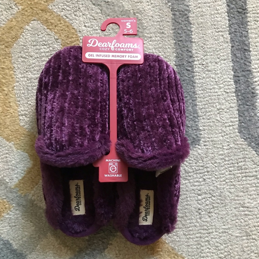 Women's Purple Dearforms Cozy Comfort Aubergine Cable-Knit Scuff Slippers 5-6